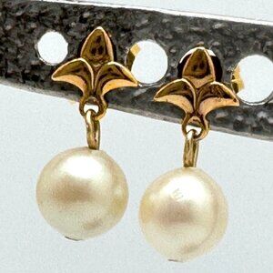 Vintage 14K Gold Post 12K Gold Filled Faux ? Pearl Drop Earrings Gift